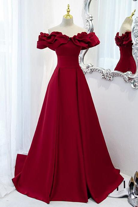 Sweet Satin A Line Off Shoulder Red Prom Dress Pretty Evening Dress