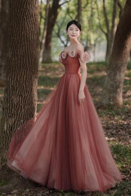 Sweet Prom Dresses,charming Red Tulle Off Shoulder A Line Long Prom Dresses With Floral