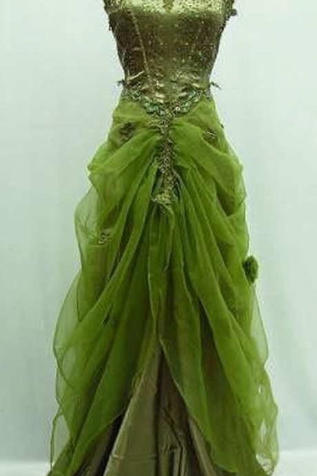 Green Chiffon Prom Dress,sexy Spaghetti Straps Evening Dress With Lace,beading Prom Dress
