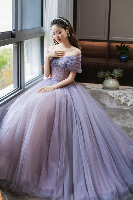 Off Shoulder Formal Purple Dress Dream Prom Dress Sweet 16 Dress White Bead