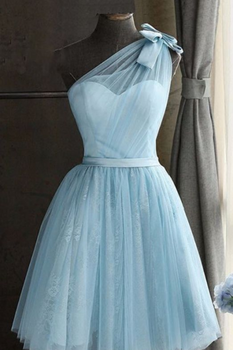 Ond Shoulder Homeocming Dress Chic Blue Bridesmaid Dress