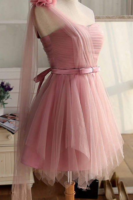 One Shoulder Homeocming Dress Chic Pink Bridesmaid Dress