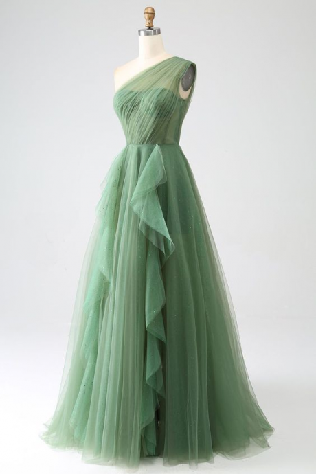 One Shoulder Prom Dress Chic Green Bridesmaid Dress Fresh Party Dress