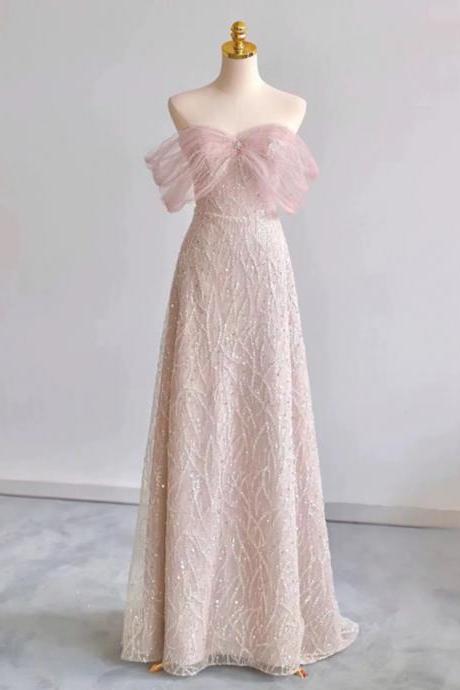 Pink Prom Dress Off Shoulder Fairy Evening Dress Luxury Shinny Party Dress