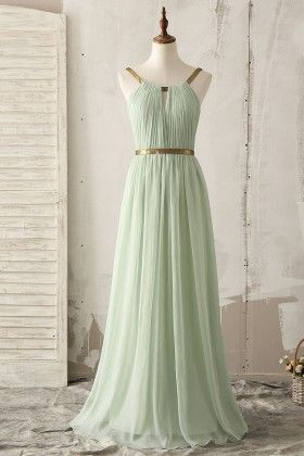 Light Green Prom Dress Strap Chiffon Party Dress Pretty Bridesmaid Dress