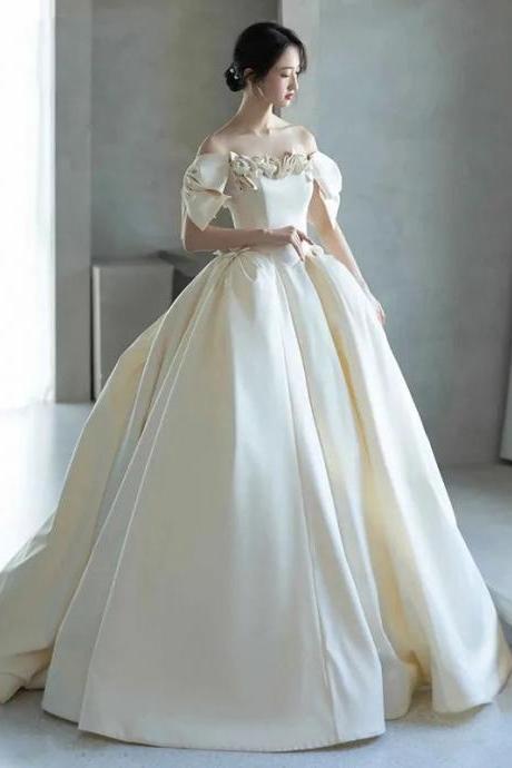 Elegant Off-shoulder Satin Ball Gown Wedding Dress