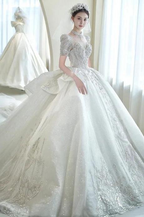 Elegant Sparkling Beaded Ball Gown Wedding Dress
