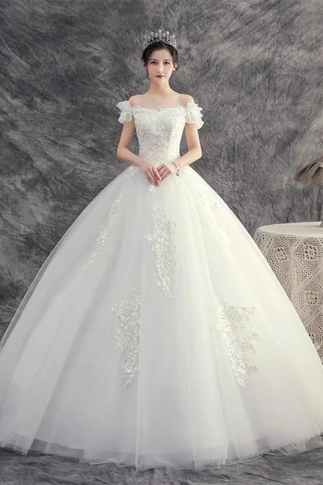 Elegant Off-shoulder Lace Appliqué Bridal Ball Gown
