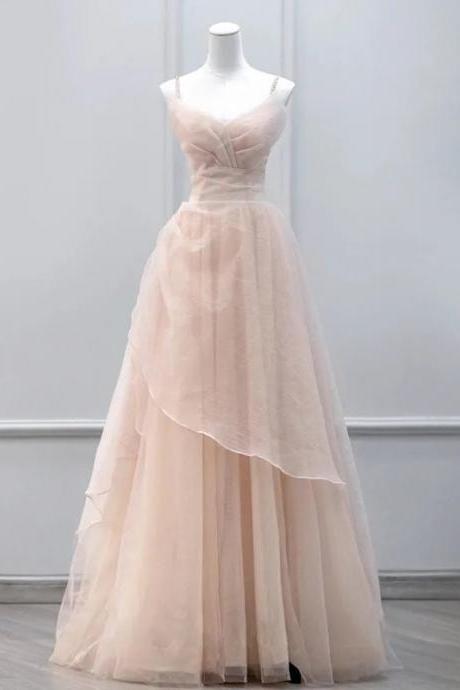 Elegant Blush High-low Bridal Gown With Lace Detail