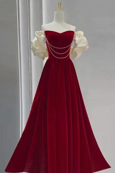 Elegant Velvet Sweetheart Neckline A-line Gown With Pearls