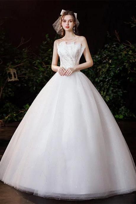 Elegant Sheer Neckline Embroidered Ball Gown Wedding Dress
