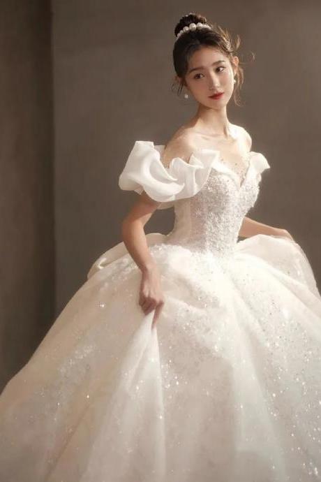 Elegant Off-shoulder Bridal Gown With Ruffle Sleeves