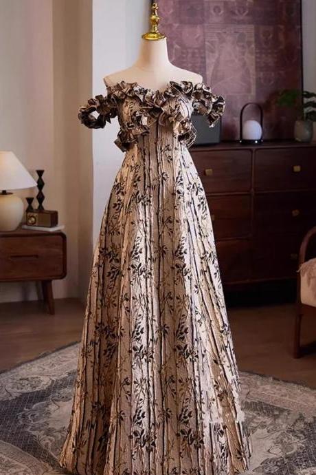 Off-shoulder Floral Print Maxi Evening Gown Dress