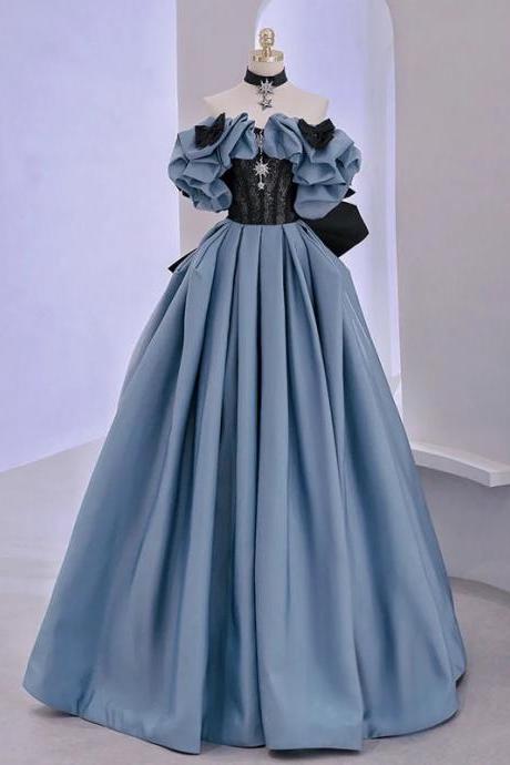 Elegant Off-shoulder Satin Gown With Ruffled Sleeves