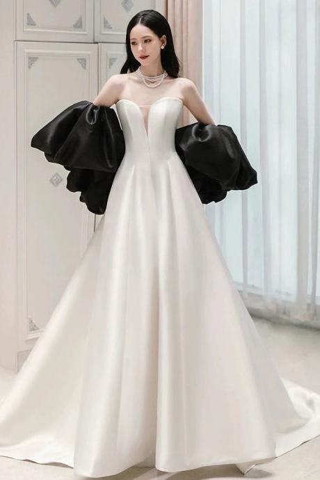 Elegant Off-shoulder Satin Gown With Puffed Sleeves