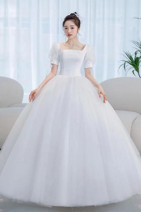 Elegant Square Neckline Puff Sleeve Bridal Gown