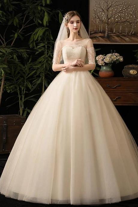 Elegant Long Sleeve Lace Bodice Bridal Ballgown