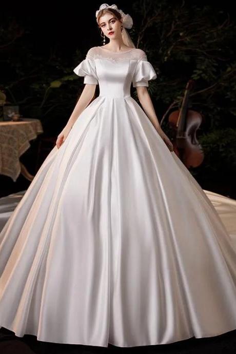 Elegant Off-shoulder Satin Wedding Gown With Train