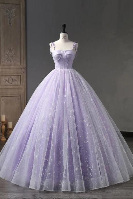 Elegant Starry Tulle Ball Gown Prom Dress Lavender