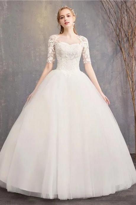 Elegant Lace Sleeved Sweetheart Neckline Bridal Gown