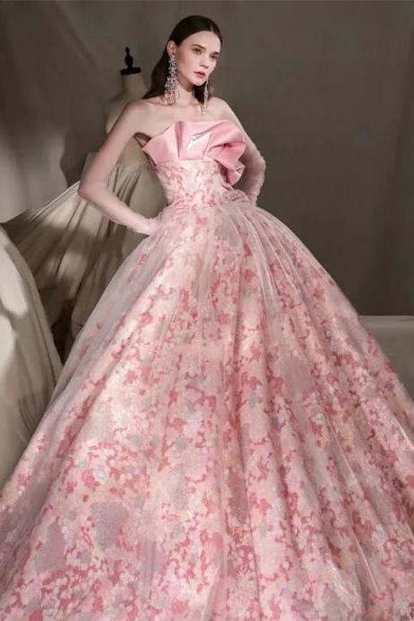 Elegant Floral Embroidered Ball Gown With Bow Accent