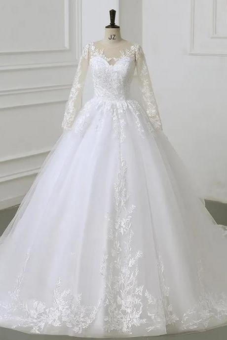 Elegant Long-sleeve Lace A-line Bridal Gown