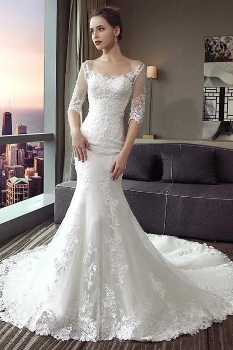 Elegant Long-sleeve Lace Mermaid Bridal Gown