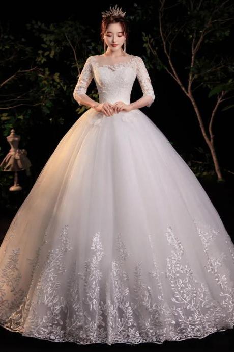 Elegant Long Sleeve Lace Bridal Ball Gown Wedding