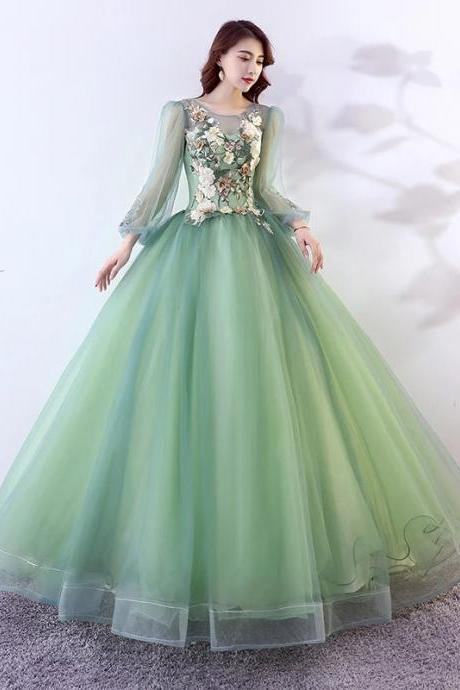 Elegant Floral Applique Tulle Long Evening Gown Dress