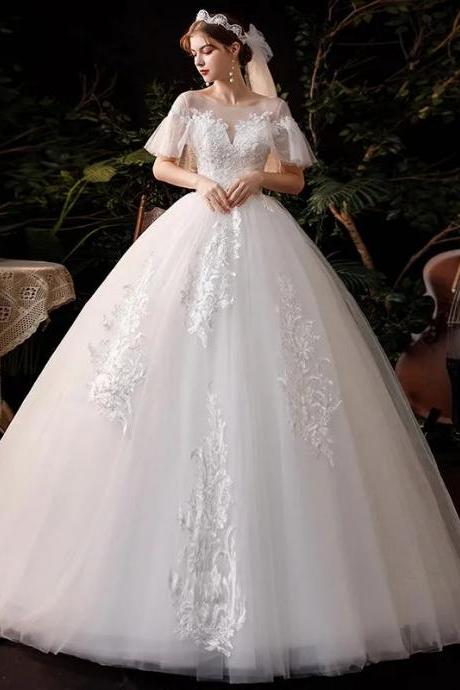 Elegant Off-shoulder Lace Applique Bridal Gown With Train