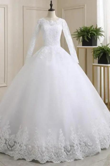 Elegant Long Sleeve Lace Bridal Wedding Gown