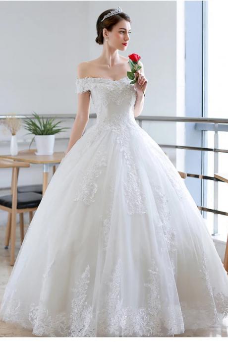 Elegant Off-shoulder Lace Appliqué Bridal Ball Gown
