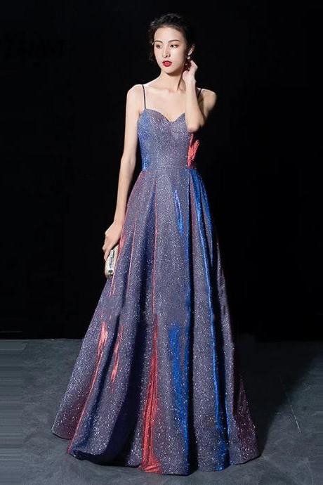 Elegant Galaxy Print Sleeveless Maxi Evening Gown