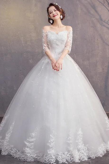 Elegant Off-shoulder Lace Applique Bridal Ballgown