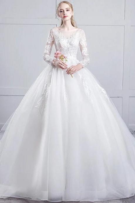 Elegant Long Sleeve Lace A-line Bridal Gown