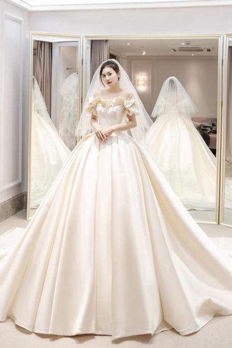 Elegant Off-shoulder Satin Ball Gown Bridal Dress