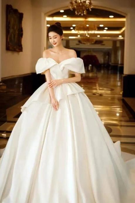 Elegant Off-shoulder Satin Bridal Ball Gown Wedding