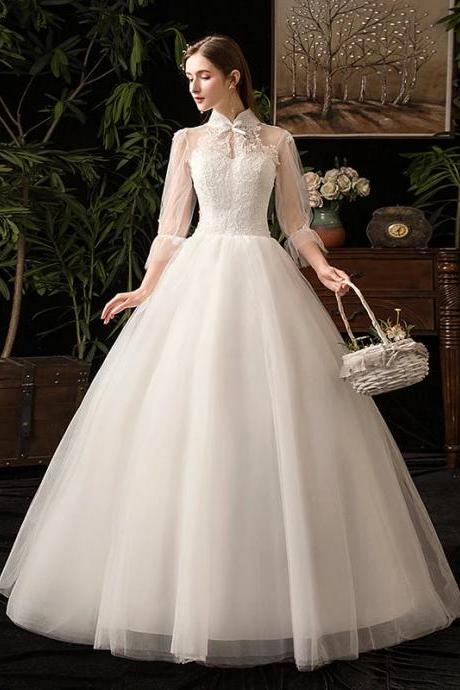 Elegant Tulle Wedding Dress With Lace High-neck