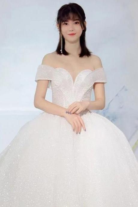 Elegant Off-shoulder Sparkling Wedding Ball Gown Bridal
