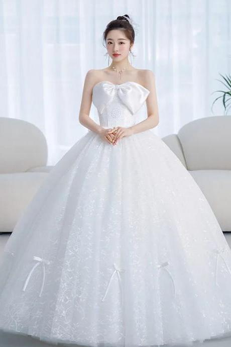 Elegant Strapless Bow-knot Lace Bridal Gown Wedding Dress