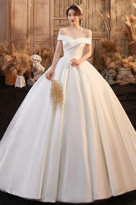 Elegant Off-the-shoulder A-line Satin Bridal Gown