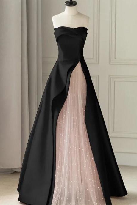 Elegant Strapless Black And Blush Ball Gown With Sequins
