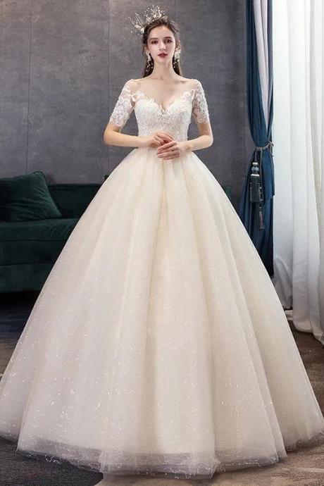 Elegant Off-shoulder Bridal Gown With Sheer Sleeves
