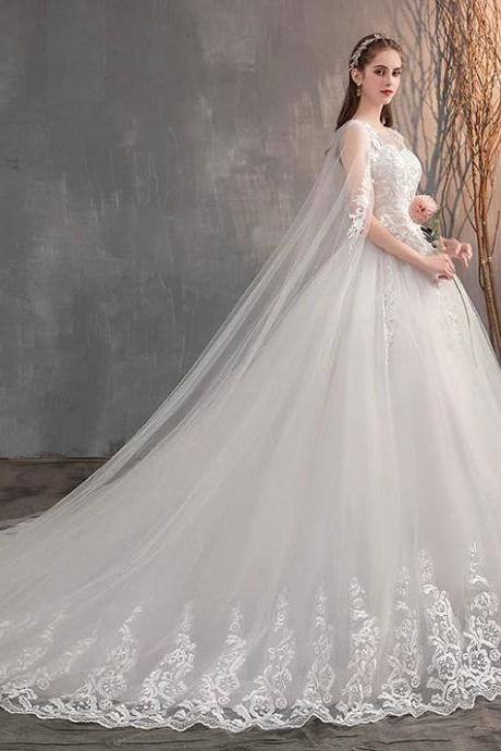 Elegant Long-sleeve Lace Applique Bridal Gown With Veil