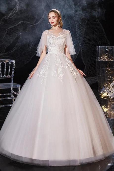 Elegant V-neck Embroidered Tulle A-line Bridal Gown