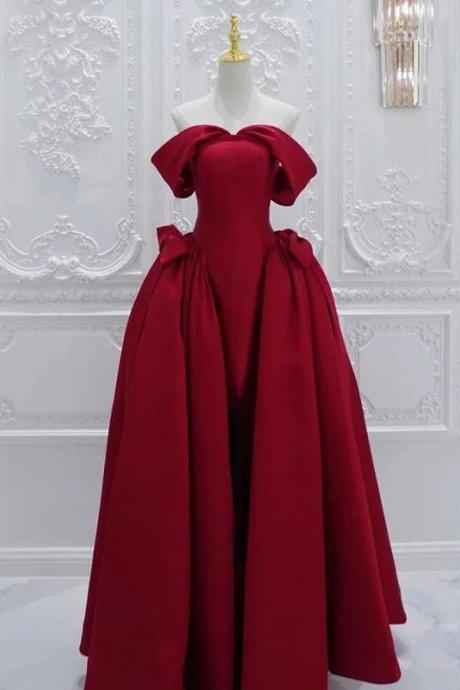 Elegant Off-shoulder Red Satin Evening Ball Gown