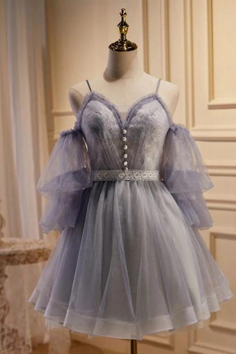 Elegant Tulle Off-shoulder Evening Dress With Lace Detailing