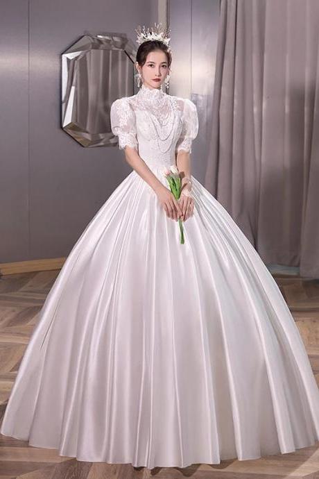 Elegant Satin Ball Gown Wedding Dress With Lace