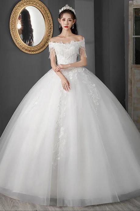 Elegant Off-shoulder Bridal Gown With Lace Accents