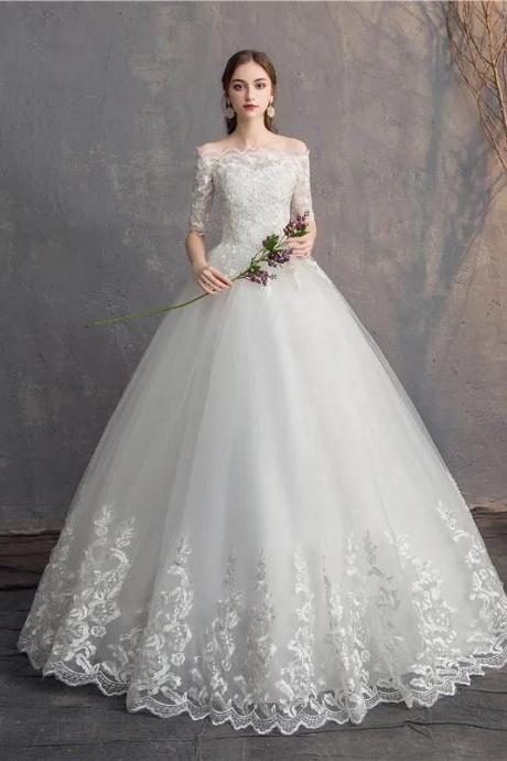 Elegant Off-shoulder Lace Bridal Gown With Long Sleeves